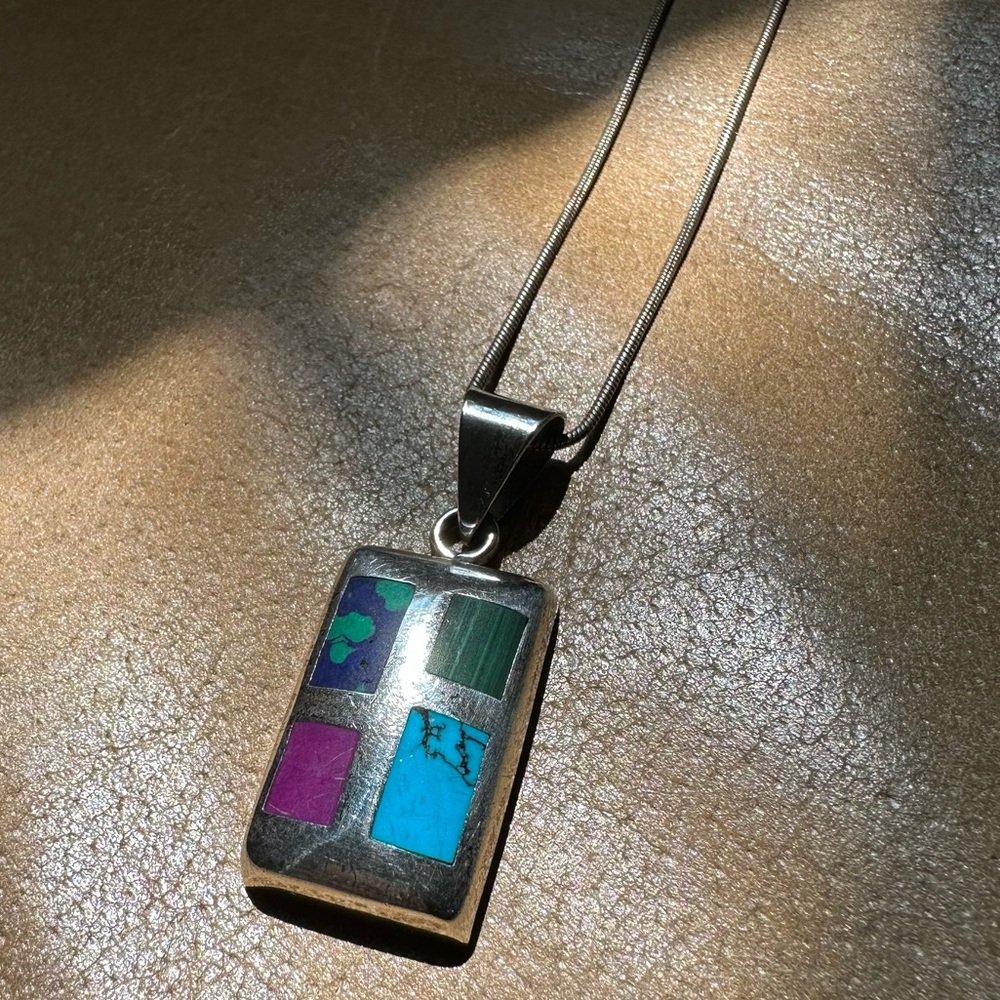 Vintage Silpada Sterling 925 malachite turquoise sodalite carnelian necklace - Picture 1 of 8